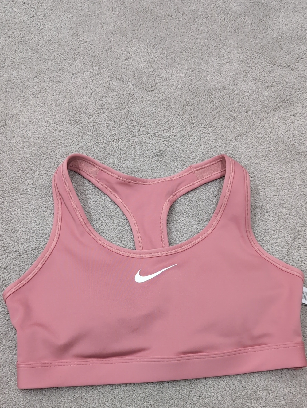 Nike Rose Pink Racerback Sports Bra with White Swoosh